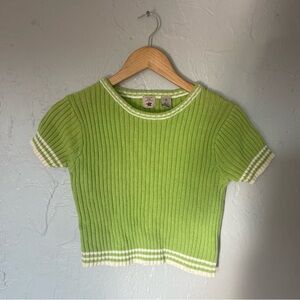 Vintage American Eagle Outfitters Lime Green Ribbed Short Sleeve Sweater